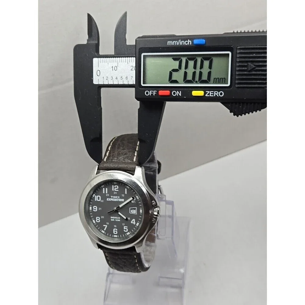 Timex Expedition Indiglo WR50M Date Field Watch Quartz New Battery Leather Strap